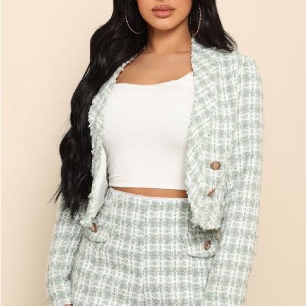 Haute Monde Mint Green Tweed Cropped Blazer NWT - Picture 2 of 6